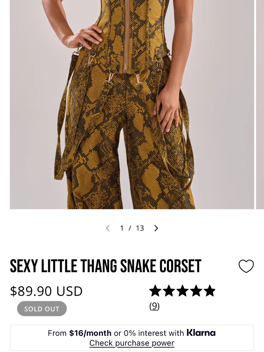 AKIRA Mustard Snake-Print Sleeveless Zip-Front Corset - Picture 5 of 5